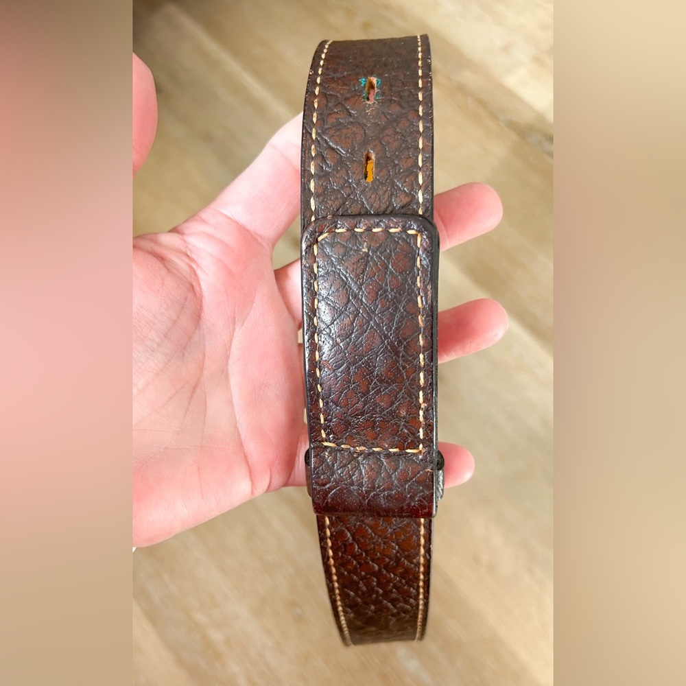 Vtg Tony Lama Dark Chocolate Brown Bull-hide Leather Western Belt Size 38 - Picture 2 of 9